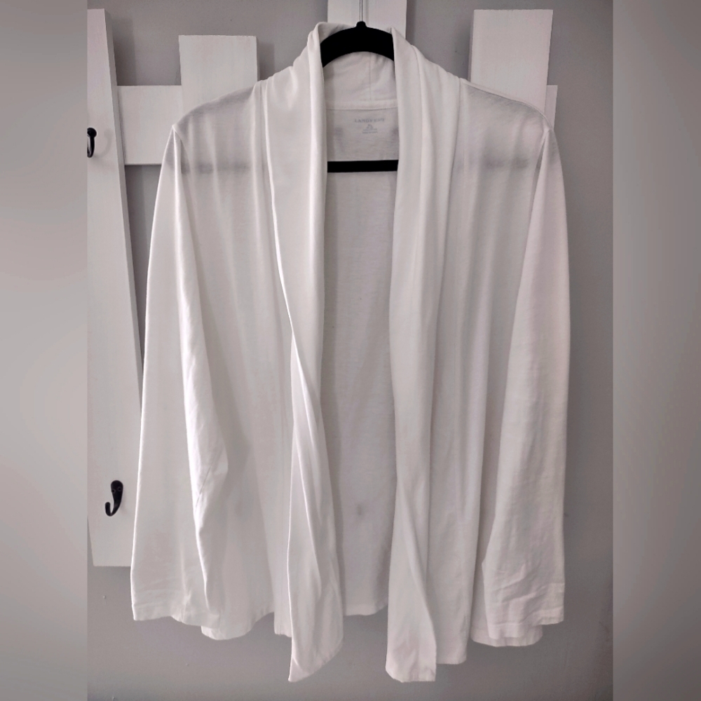 Lands' End 100% Cotton XL 18-20 Crisp White Shawl Collar Light Weight Cardigan